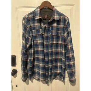 Swiss Tech Flannel Men's Button Up Blue Red White Plaid Long Sleeve Shirt Size L